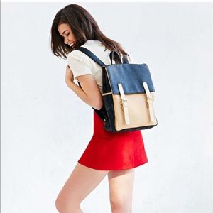 Urban Outfitters Cooperative Black and Tan Faux Leather Backpack